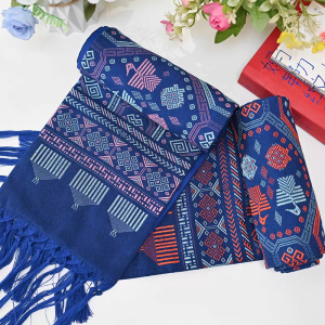 Ethno Brocade Fringe-trimmed long scarf